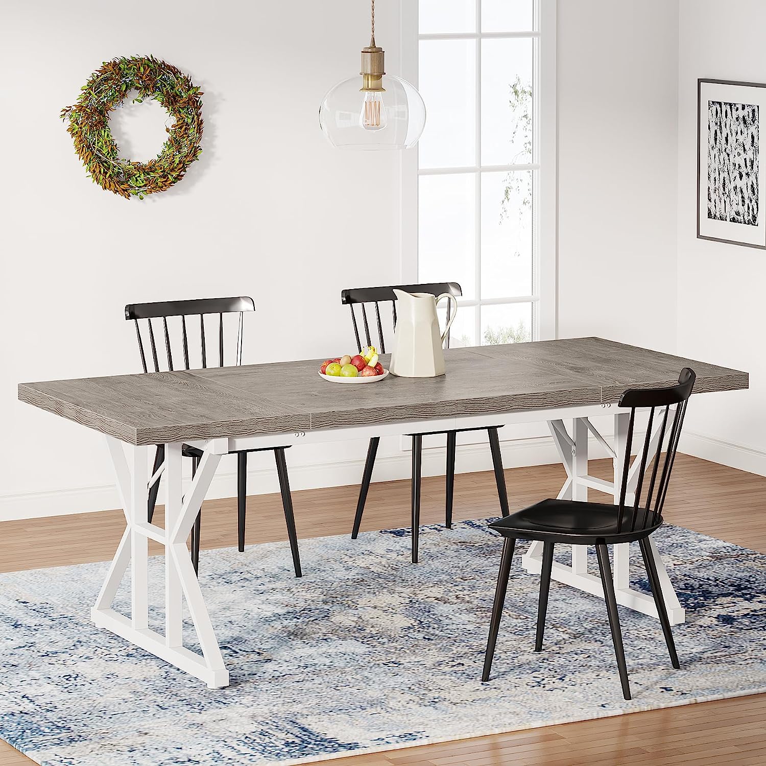 Wood Dining Table, Farmhouse 70.8" Kitchen Table for 6 People Tribesigns